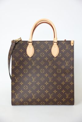 Louis Vuitton Sac Plat Bag GM, Brown Monogram Coated Canvas and Natural Cowhide Leather Trim with Gold Hardware, Preowned in Dustbag WA001