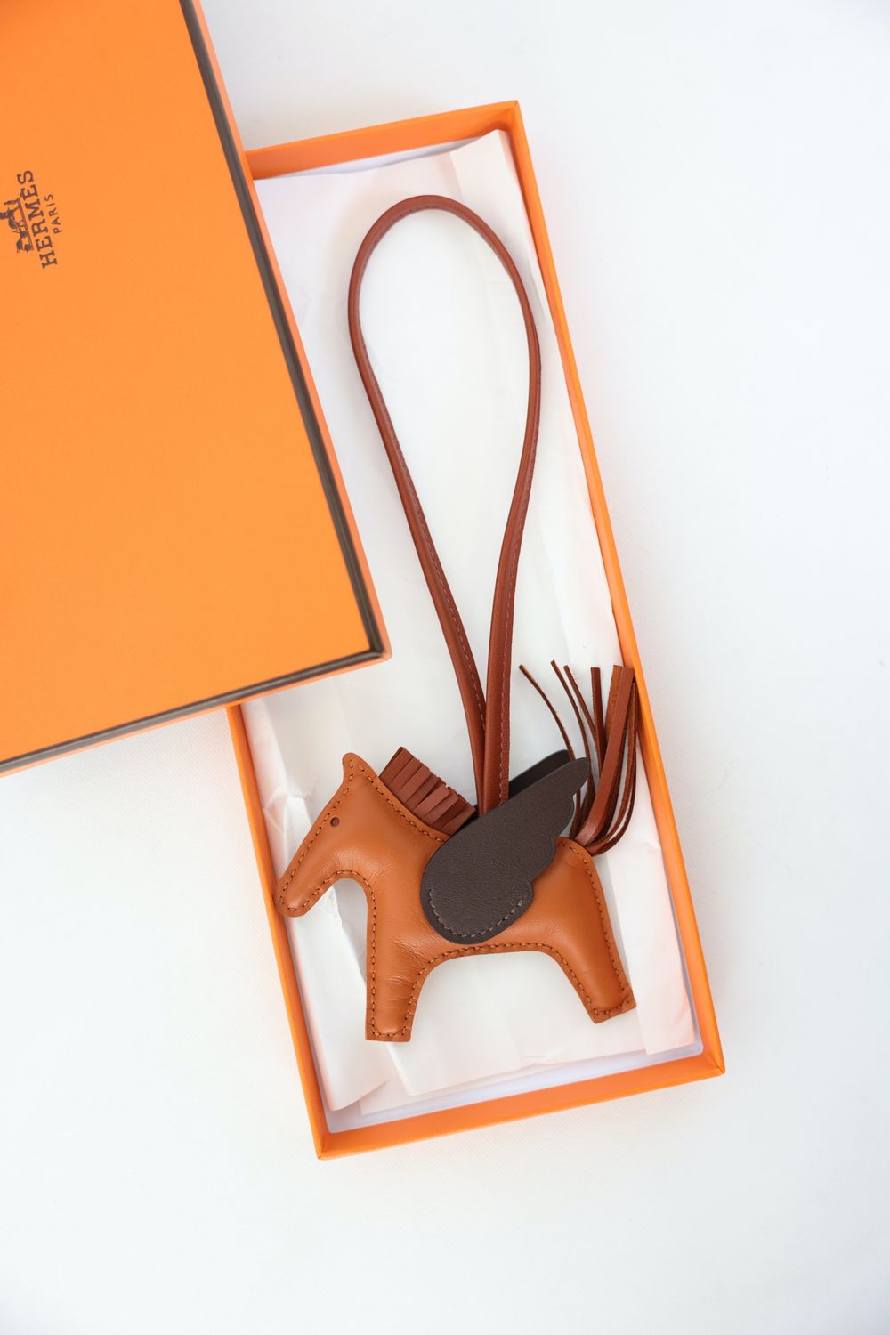 Hermes Rodeo Pegase Charm PM, Pain D'epice Sienne Moka Gingerbread Sienna Mocha Milo Lambskin and Swift Calfskin, New in Box WA001