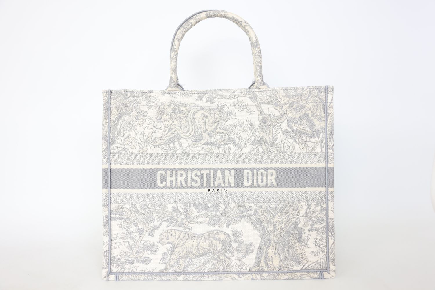 Dior Book Tote Large, Ecru and Gray Toile de Jouy Embroidery, Preowned (Ships from London)