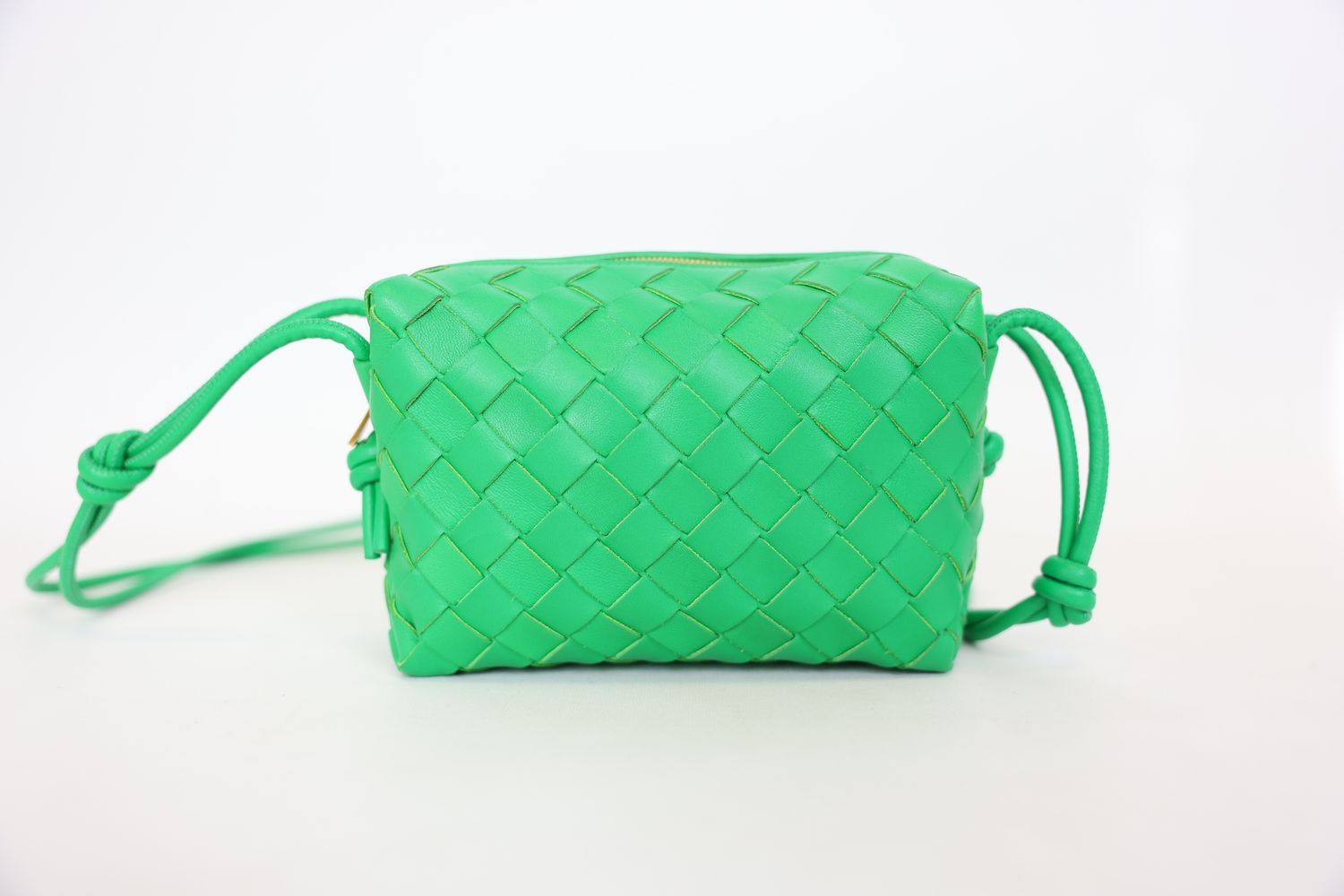 Bottega Veneta Loop Camera Bag Mini, Parakeet Intrecciato Lambskin with Gold Hardware, Preowned in Dustbag WA001