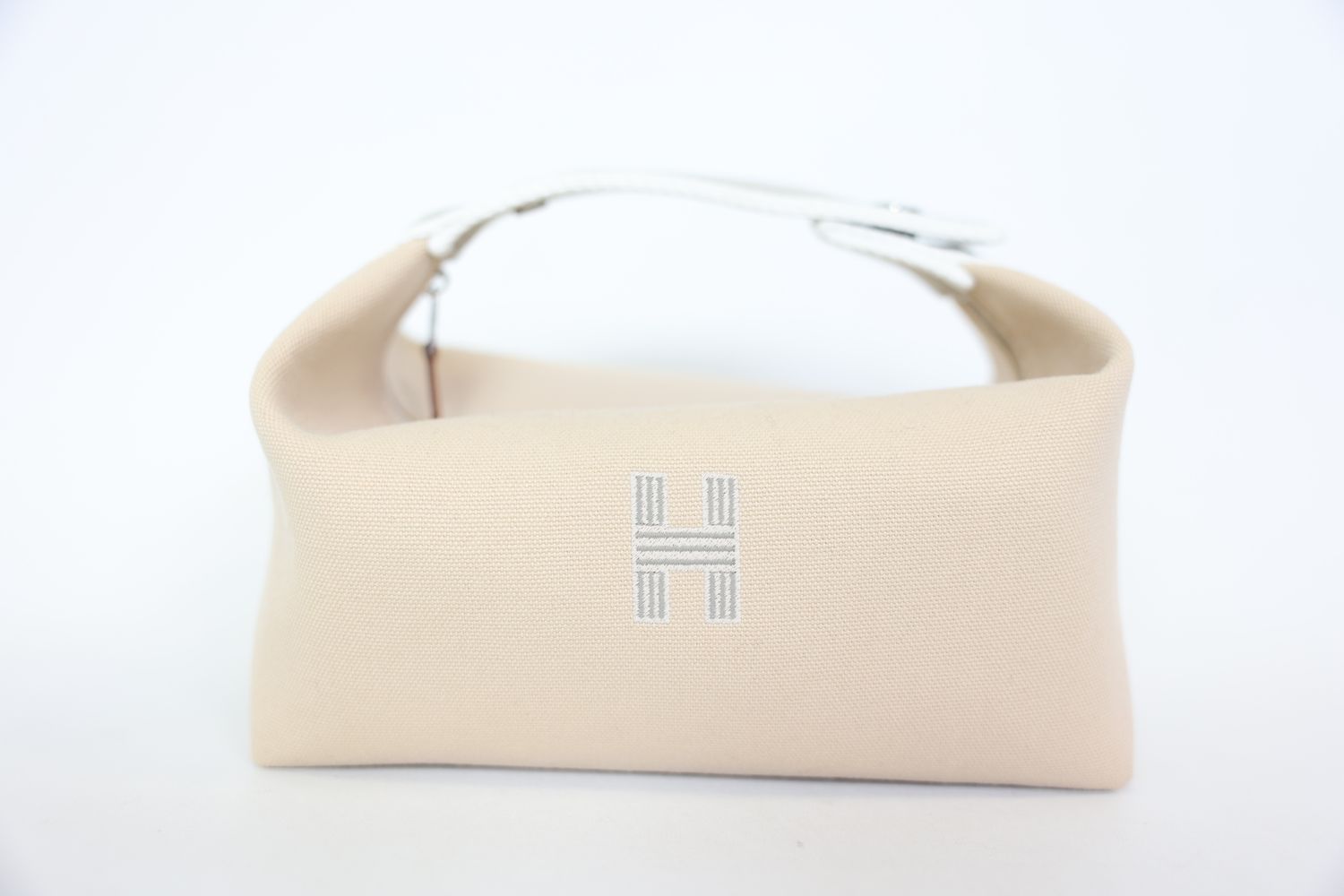 Hermes Bride-a-Brac Case Small, Beige Cotton Canvas with Palladium Hardware, Preowned No Dustbag WA001