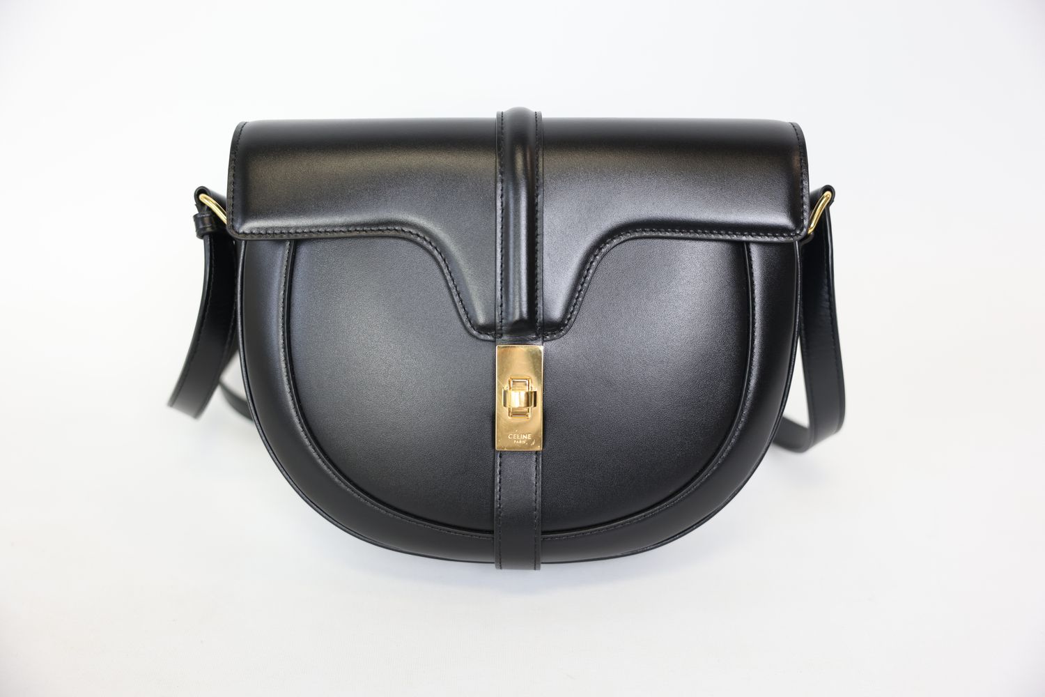 Celine Besace 16 Bag Small, Black Calfskin with Gold Hardware, Preowned in Dustbag WA001