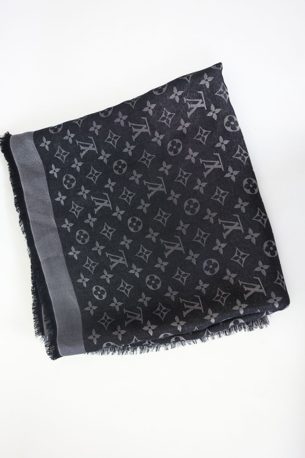 Louis Vuitton Monogram Shine Shawl, Black Silk Blend, Preowned WA001