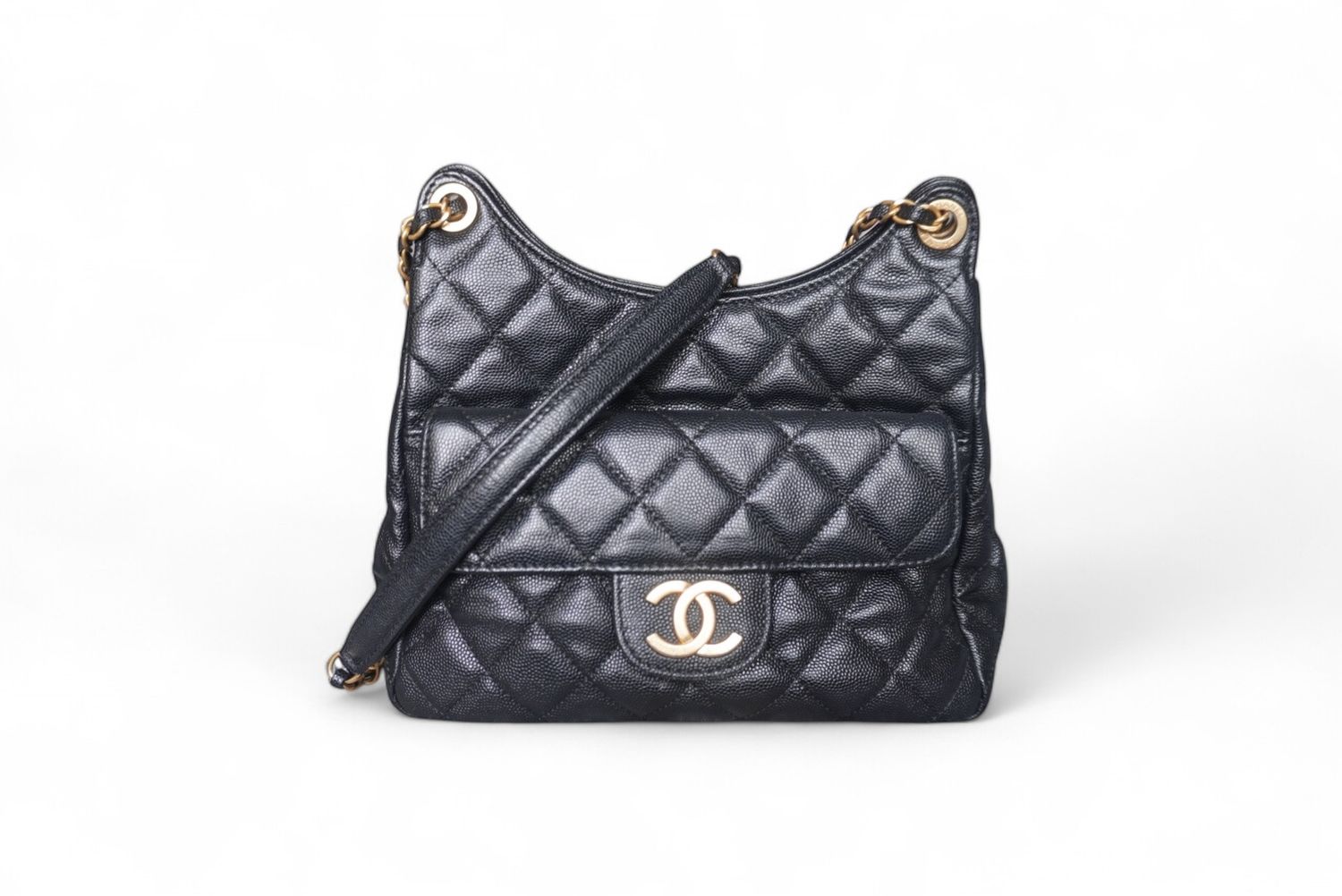 Chanel Small Hobo Quilted Caviar, Black, Preowned in Dustbag (Ships from London)
