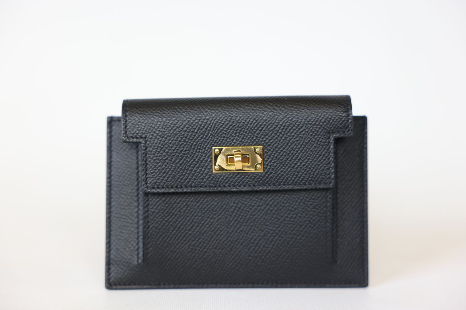 Hermes Kelly Pocket Compact Wallet, Black Epsom Calfskin with Gold Hardware, Preowned in Box WA001