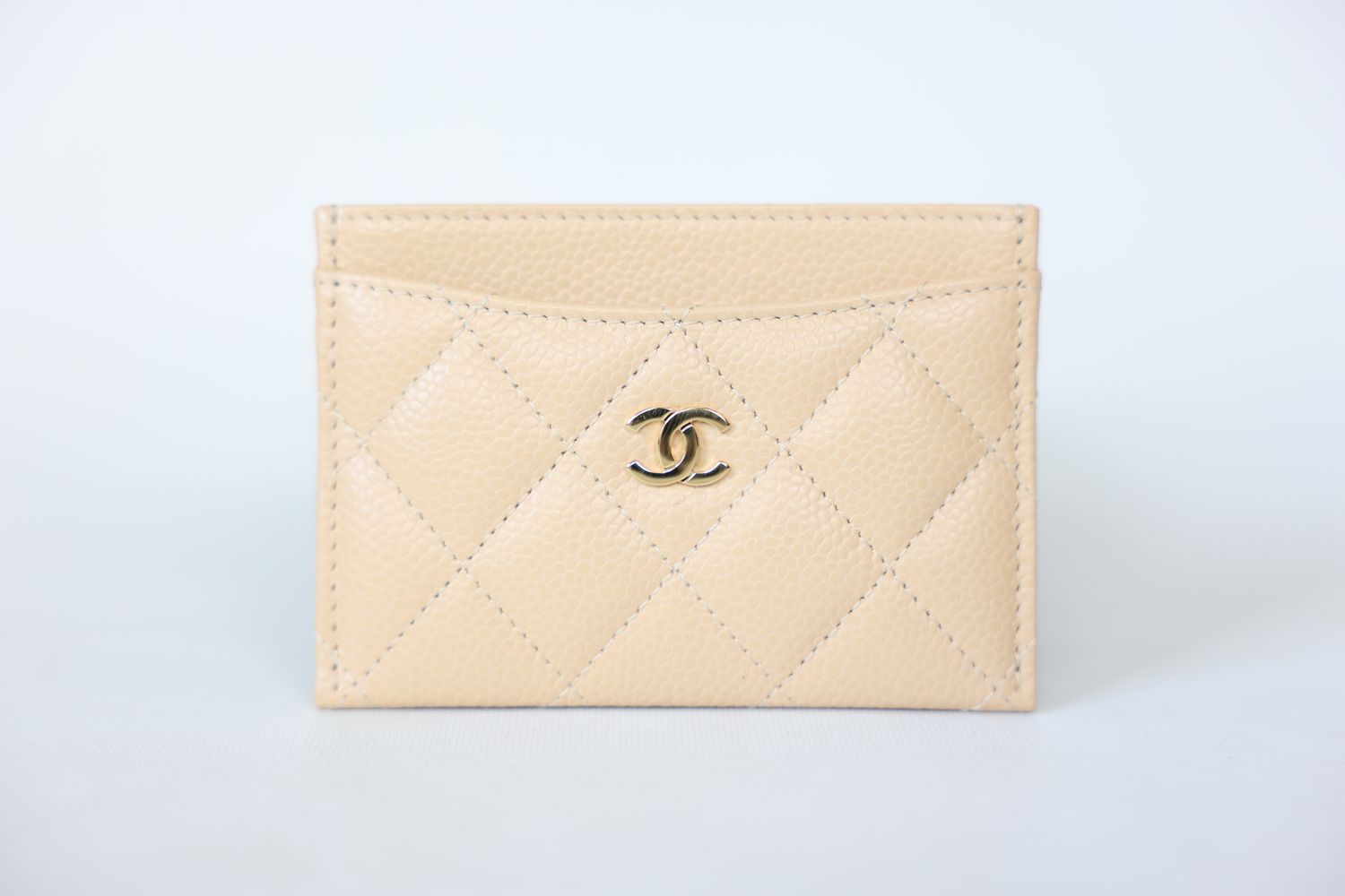 Chanel Classic Card Holder, Beige Caviar with Gold Hardware, Preowned in Box WA001