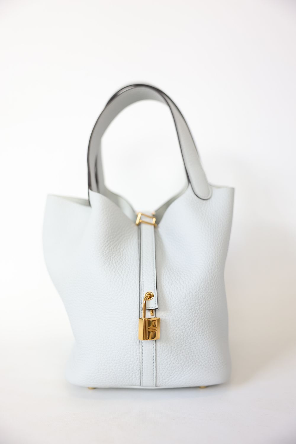 Hermes Picotin Lock Bag 22, Pale Blue Bleau Pale Clemence with Gold Hardware, Y 2020, Preowned in Box WA001