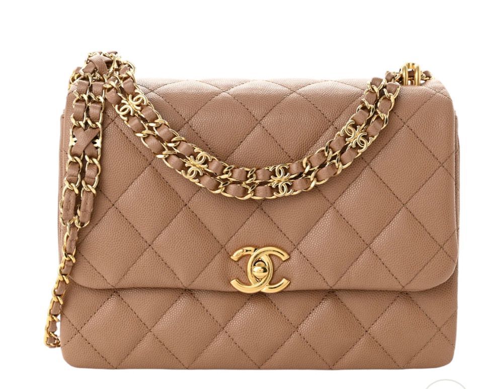 Chanel Seasonal Beige Flap, Brushed Gold Hardware, Preowned in Dust Bag (Ships from London) PS001