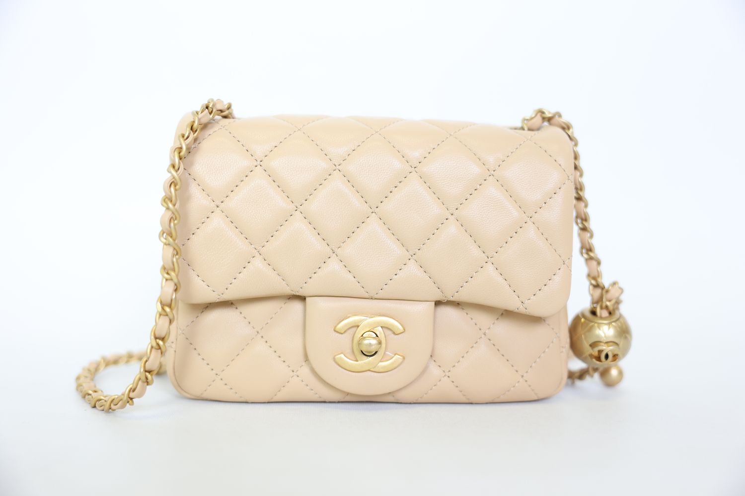 Chanel Pearl Crush Bag Square Mini, 22C Beige Lambskin with Gold Hardware, New in Box WA001