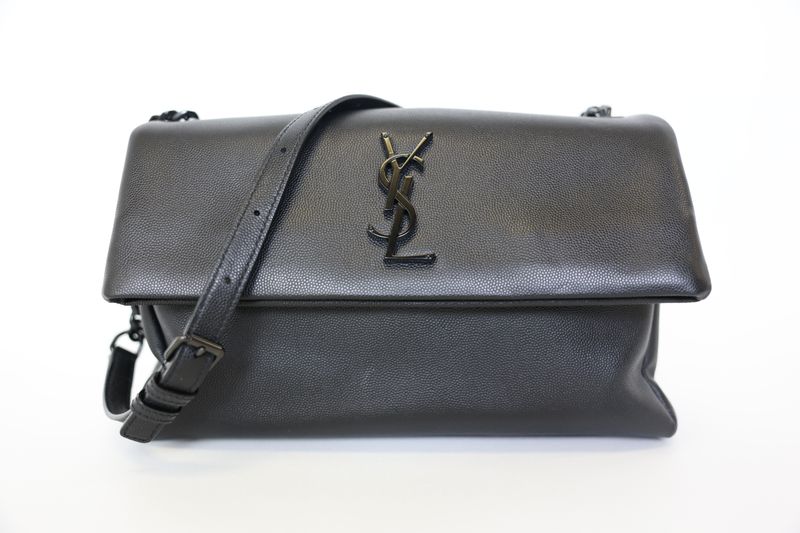 Saint Laurent West Hollywood Shoulder Bag Medium, Black Pebbled Leather with Black Hardware, Preowned in Dustbag WA001