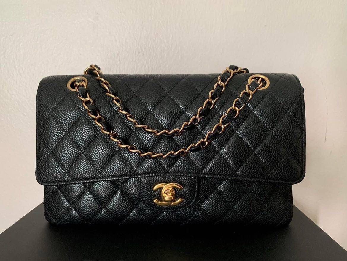 Preorder Chanel Classic Flap Medium Caviar Leather Gold Hardware Preownrd In Dustbag