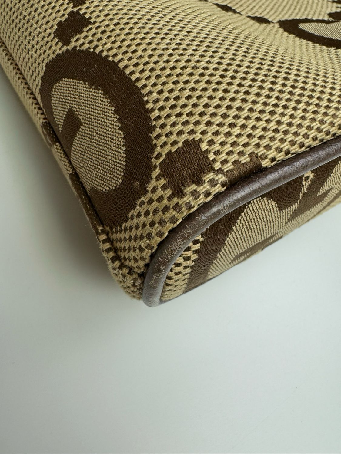 Gucci GG Wristlet Messenger Bag Medium, Camel Ebony Jumbo GG