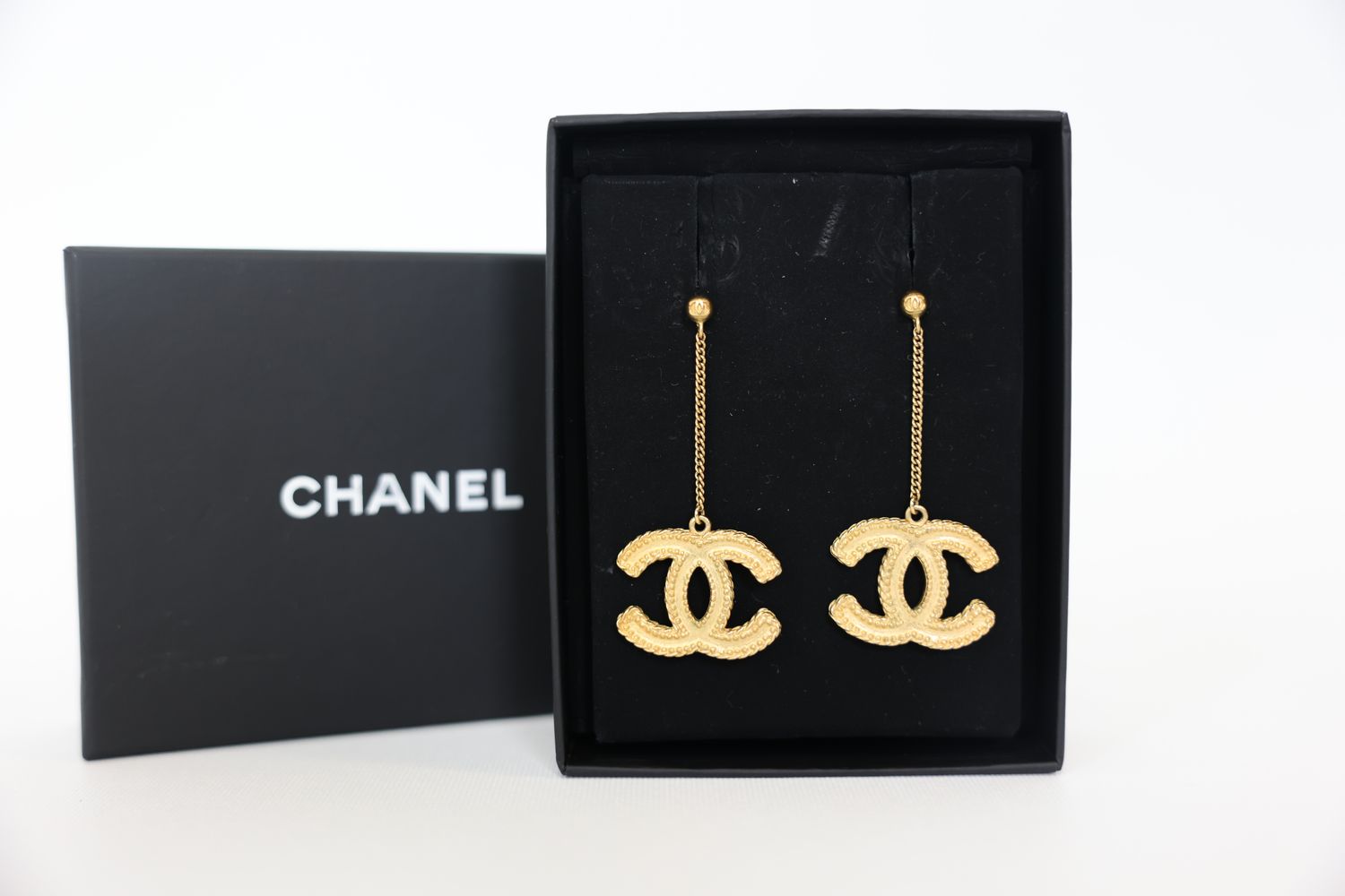 Chanel CC Drop Earrings, Golden Matte Hardware, Preowned in Box WA001