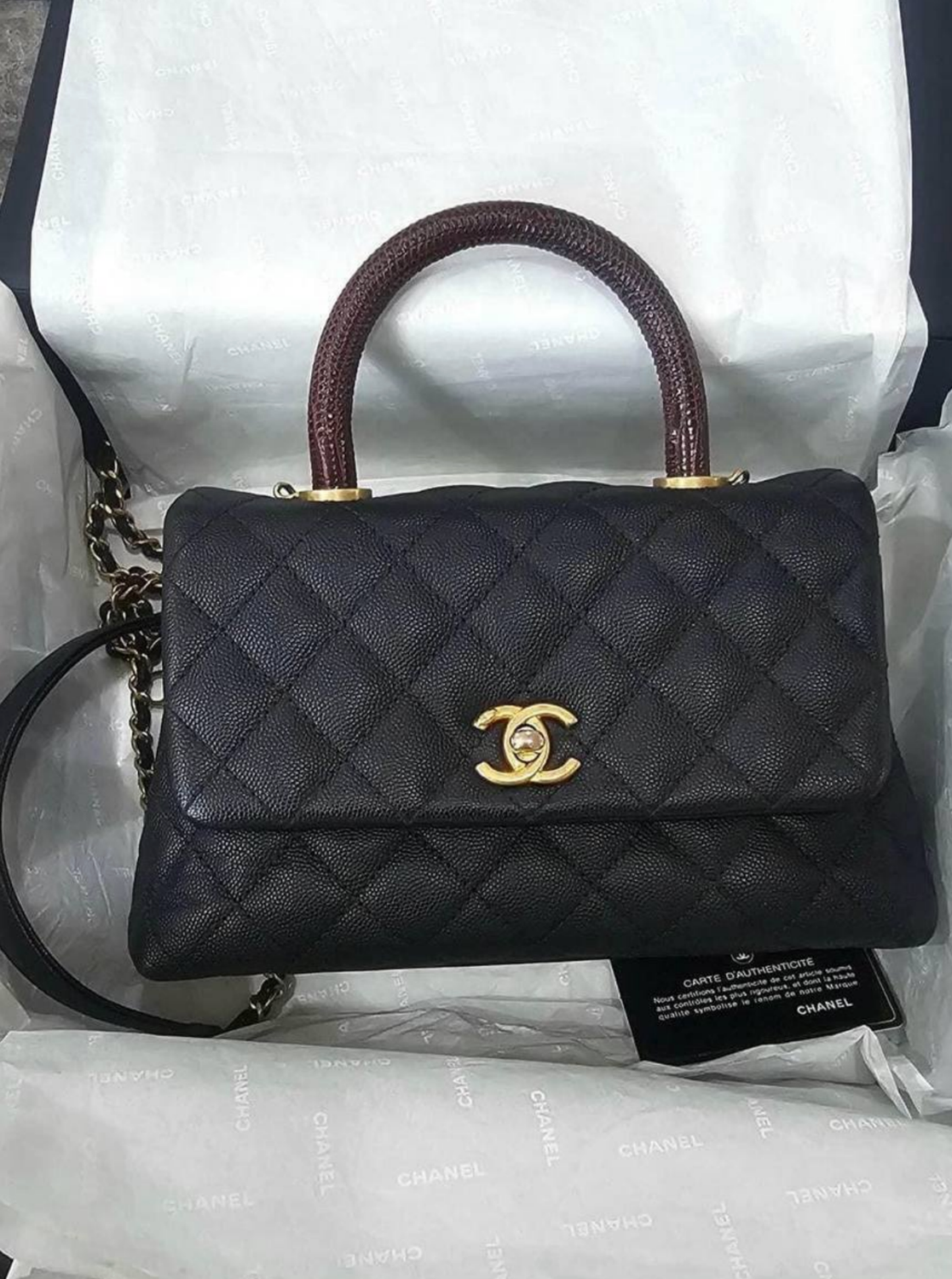 Preorder, Chanel Coco Handle, Small, 24 Series, Gold Hardware,  Lizard Top Handle, Excellent Condition In Box