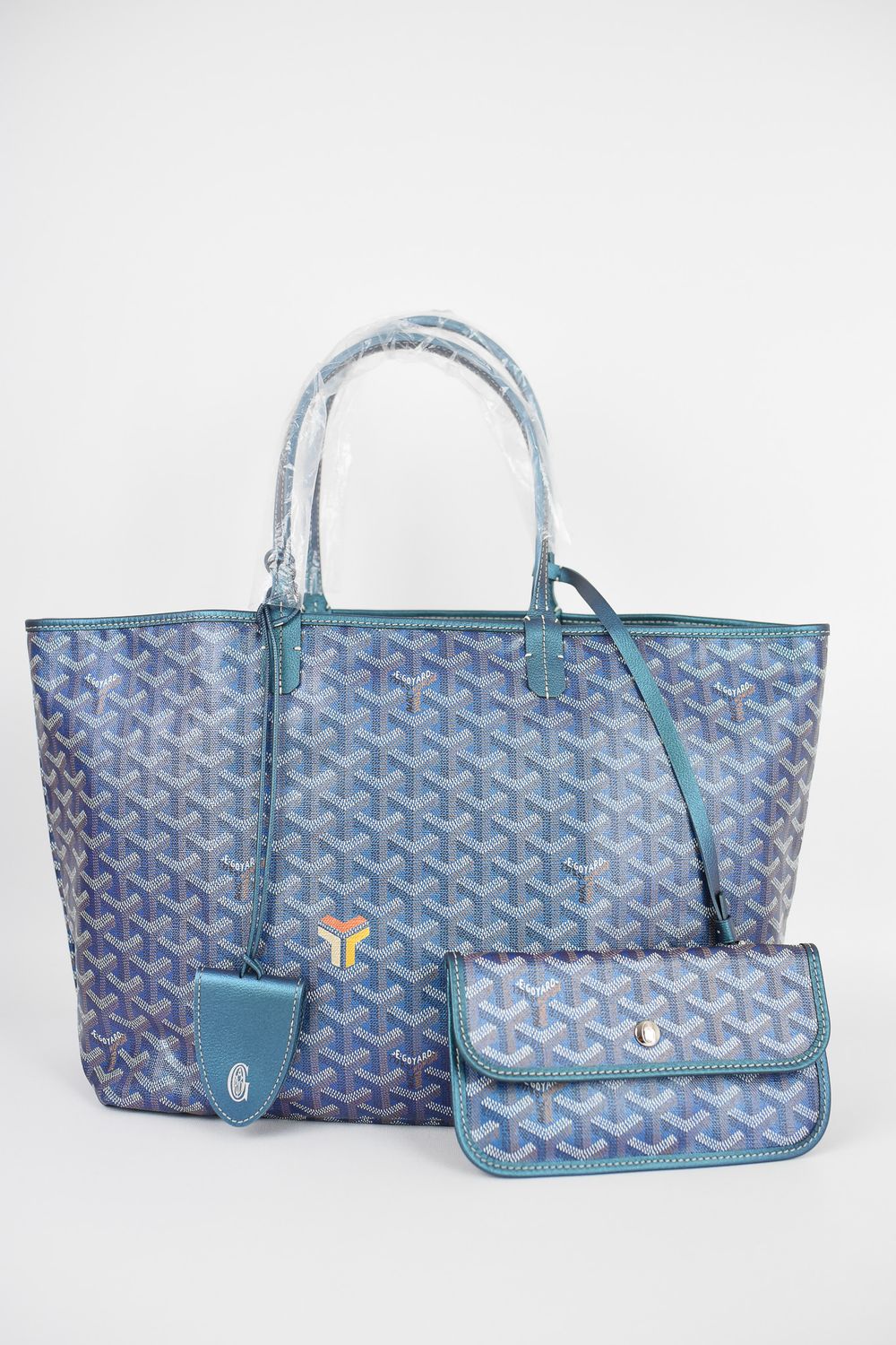 Goyard Saint Louis Bag 2024 Set PM, Pearly Blue Goyardine Canvas and Chevroches Calfskin with Silver Hardware, New in Dustbag GA001