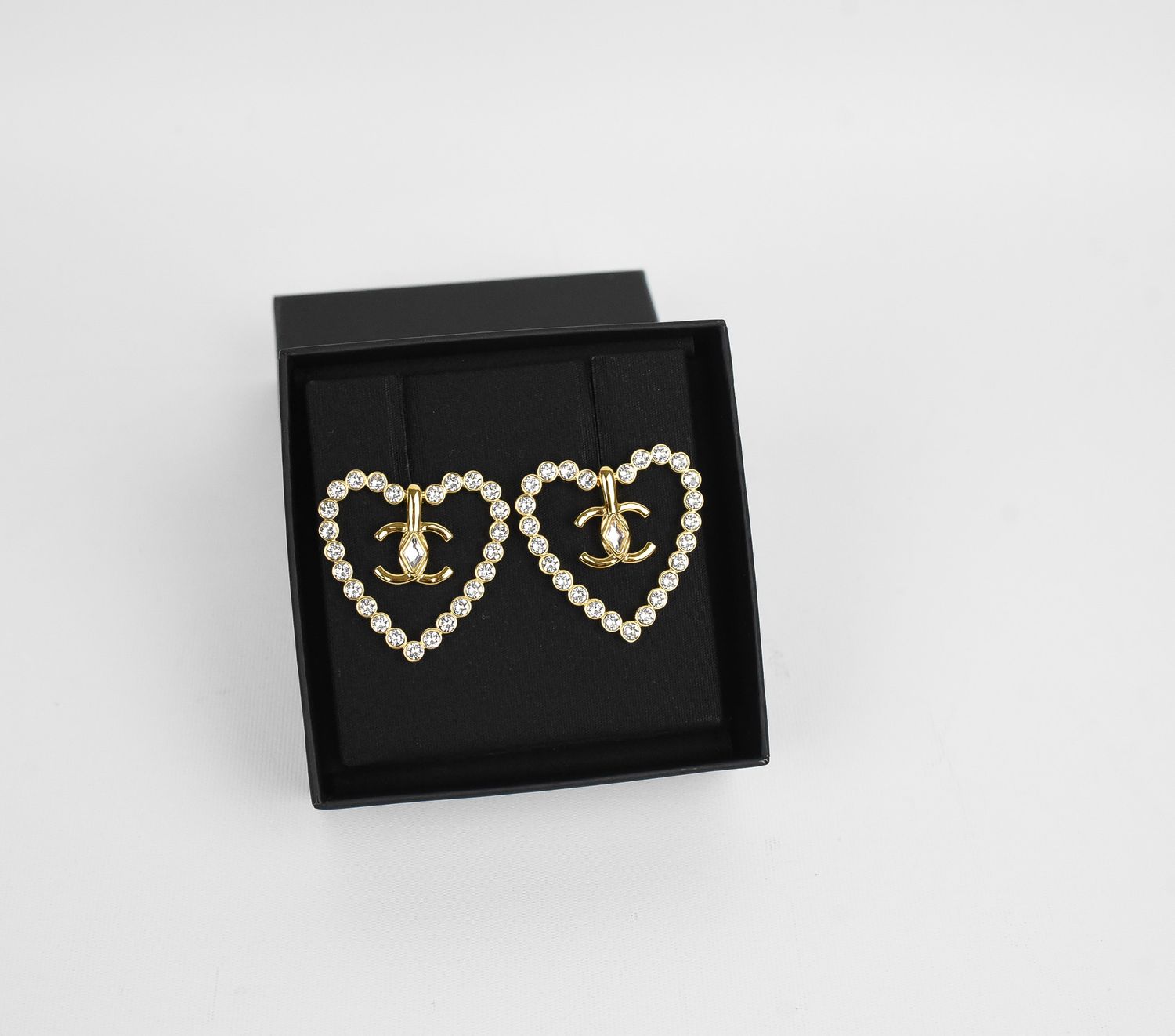 Chanel Statement CC Heart Earrings, Gold Hardware, Like New in Box GA001