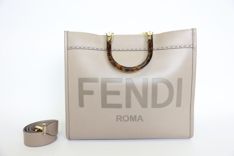 Fendi Sunshine Shopper Bag Medium, Dove Gray Calfskin Tortoise