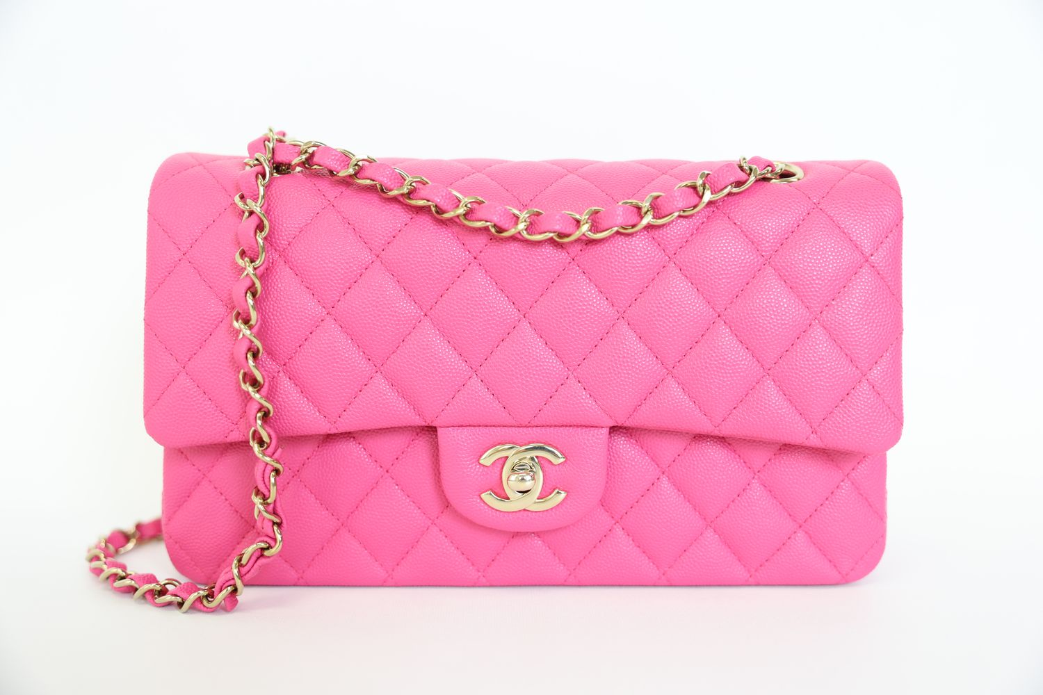 Chanel Classic Medium, 22P Barbie Pink Caviar with Gold Hardware, Preowned in Box WA001