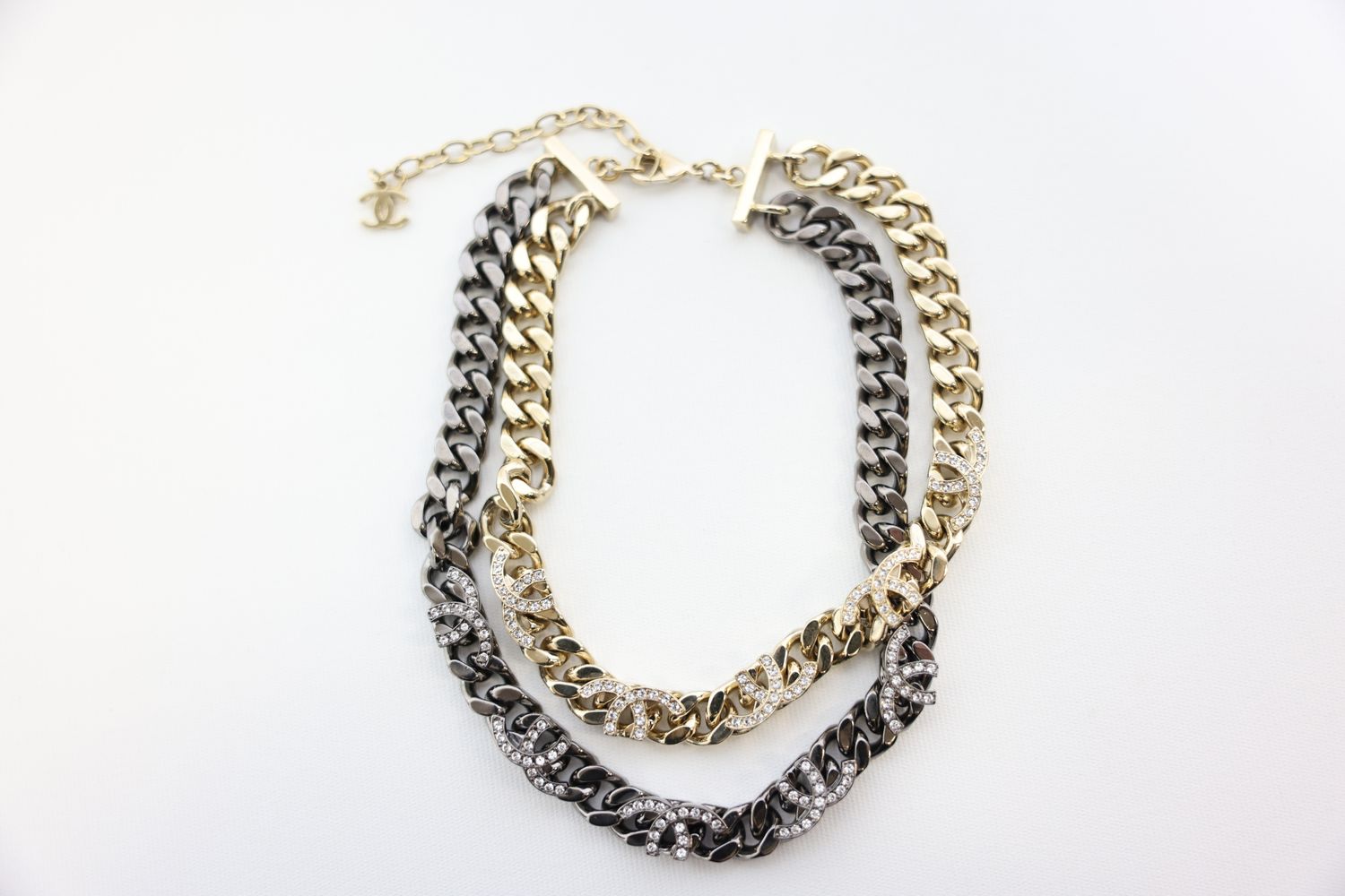 Chanel CC Choker, 22K Strass Crystals with Gold and Ruthenium Hardware, Preowned WA001
