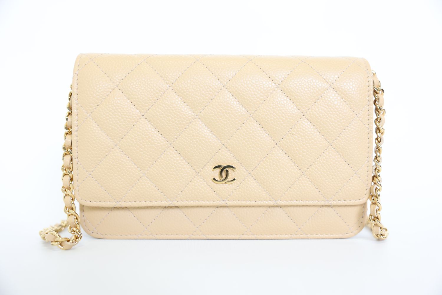 Chanel Wallet on Chain, 18S Beige Caviar with Gold Hardware, Preowned in Box WA001