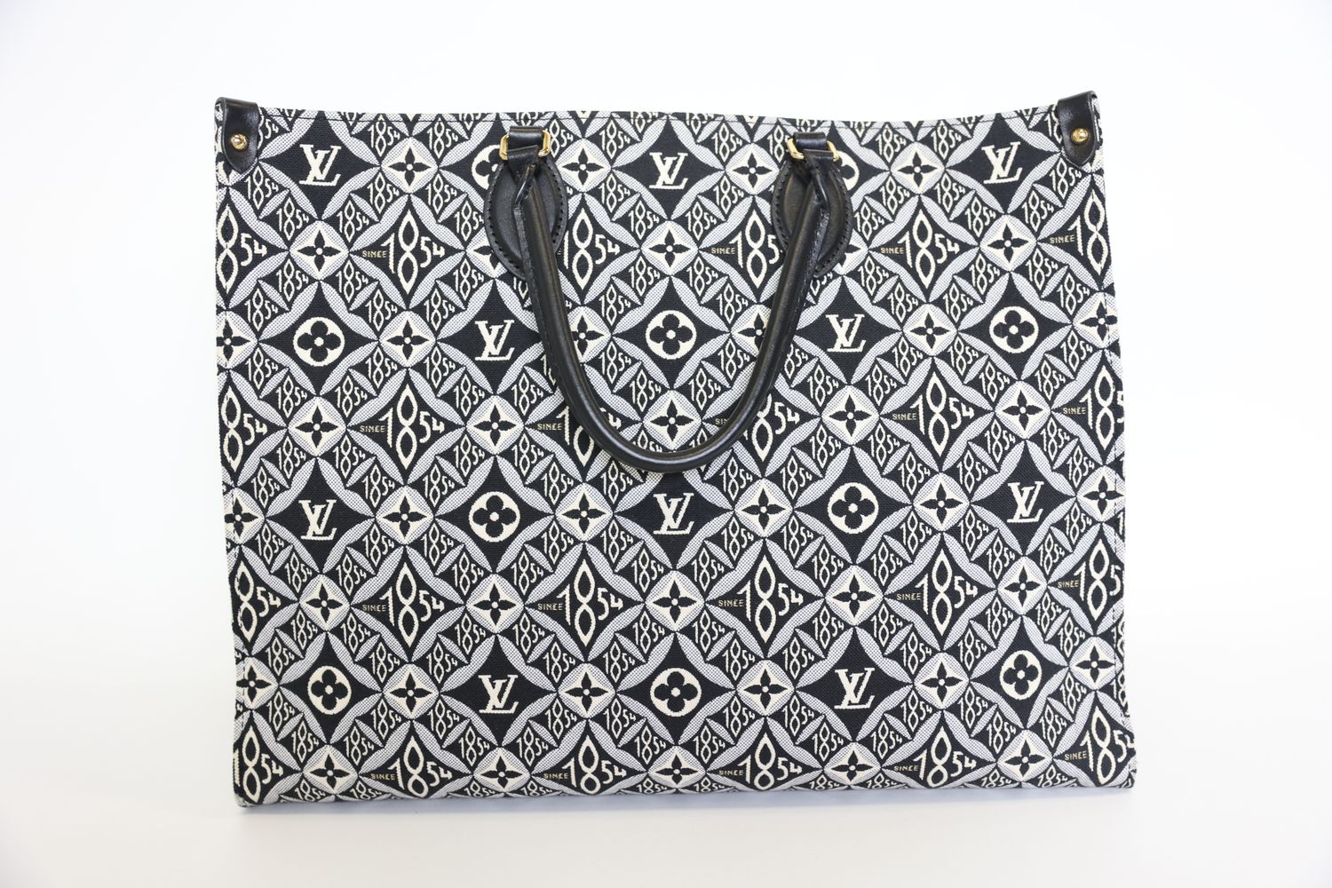 Louis Vuitton OnTheGo GM, Black and Grey Monogram Jacquard 1854  and Leather with Gold Hardware, Preowned in Box WA001