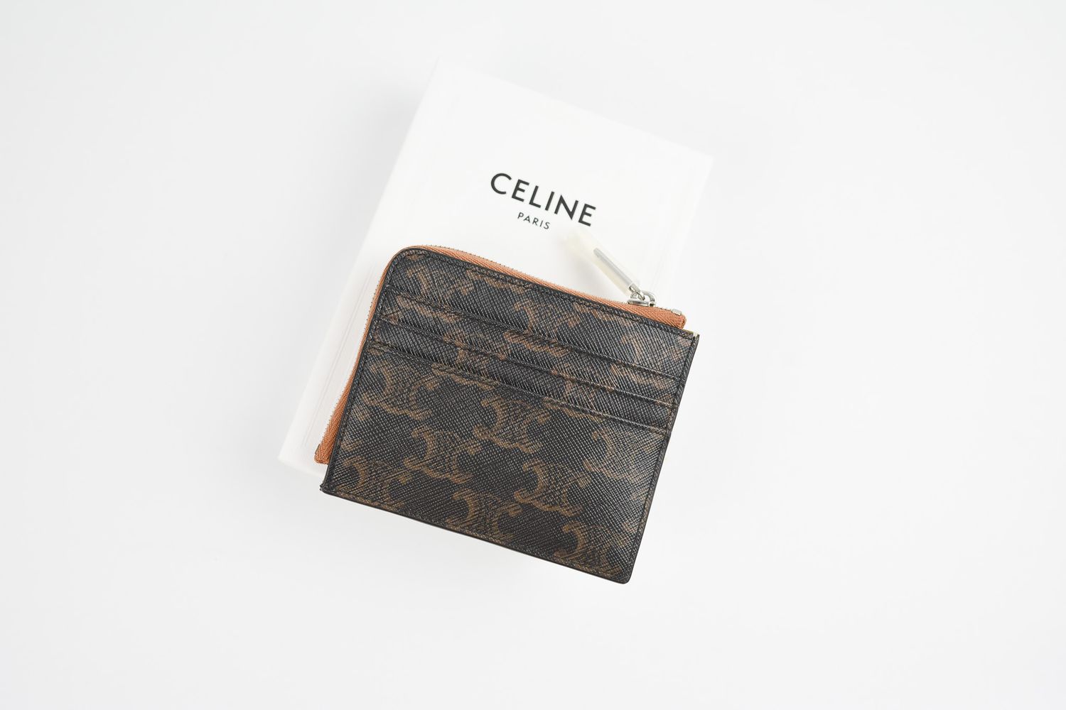 Celine Zipped Card Holder, Monogram Coated Canvas with Brown Leather, New in Box GA001