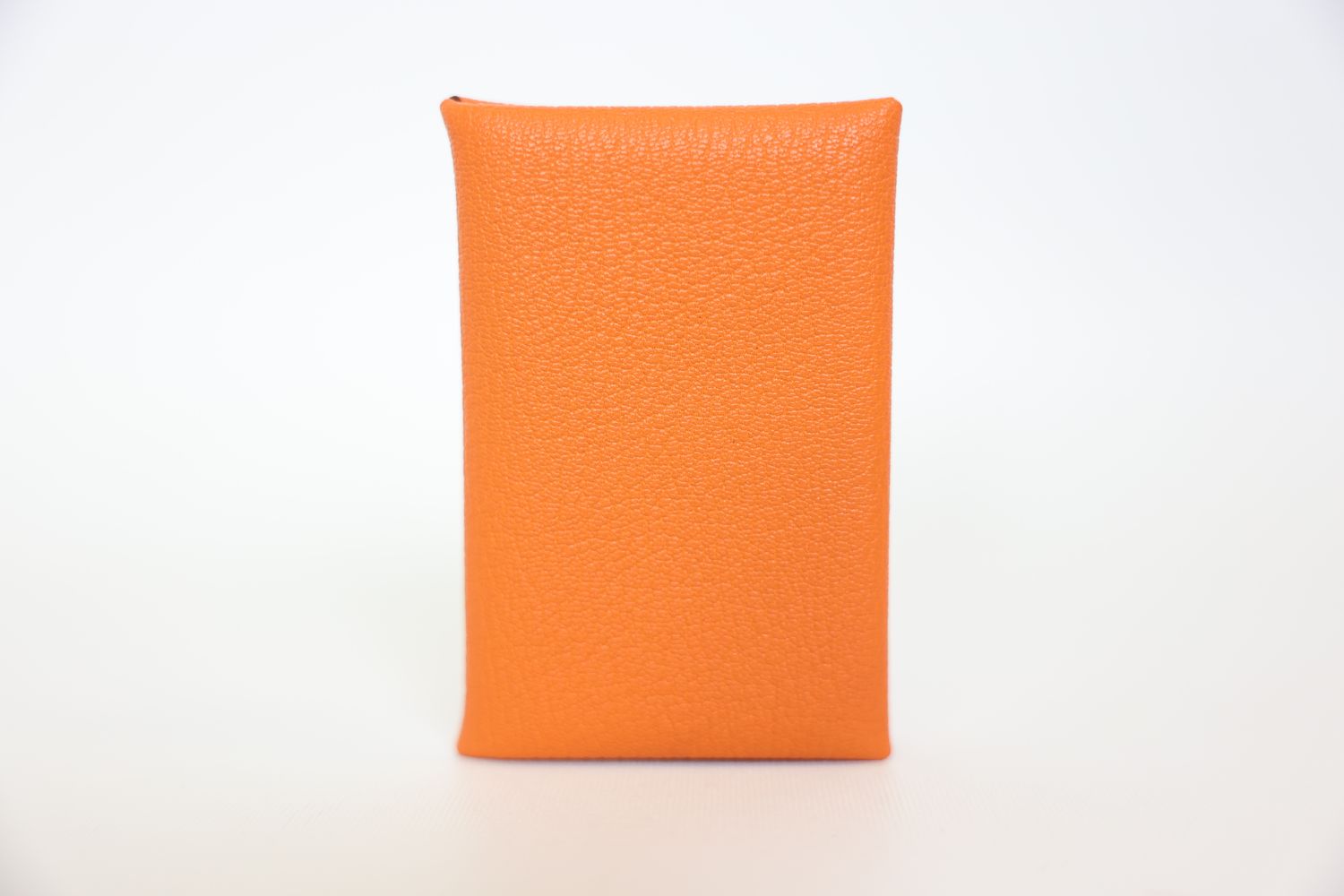 Hermes Calvi Card Holder, Orange Apricot Mysore Goatskin with Palladium Hardware, New in Box WA001