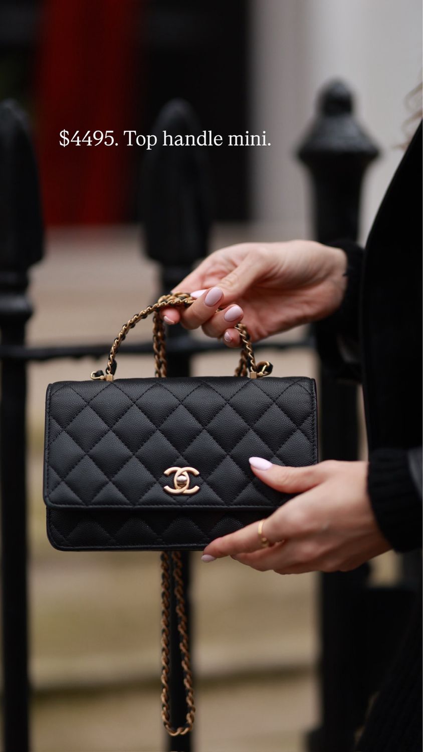 Chanel Wallet On Chain Black Caviar, With Top Handle, Brushed Gold Hardware, Preowned In Dustbag