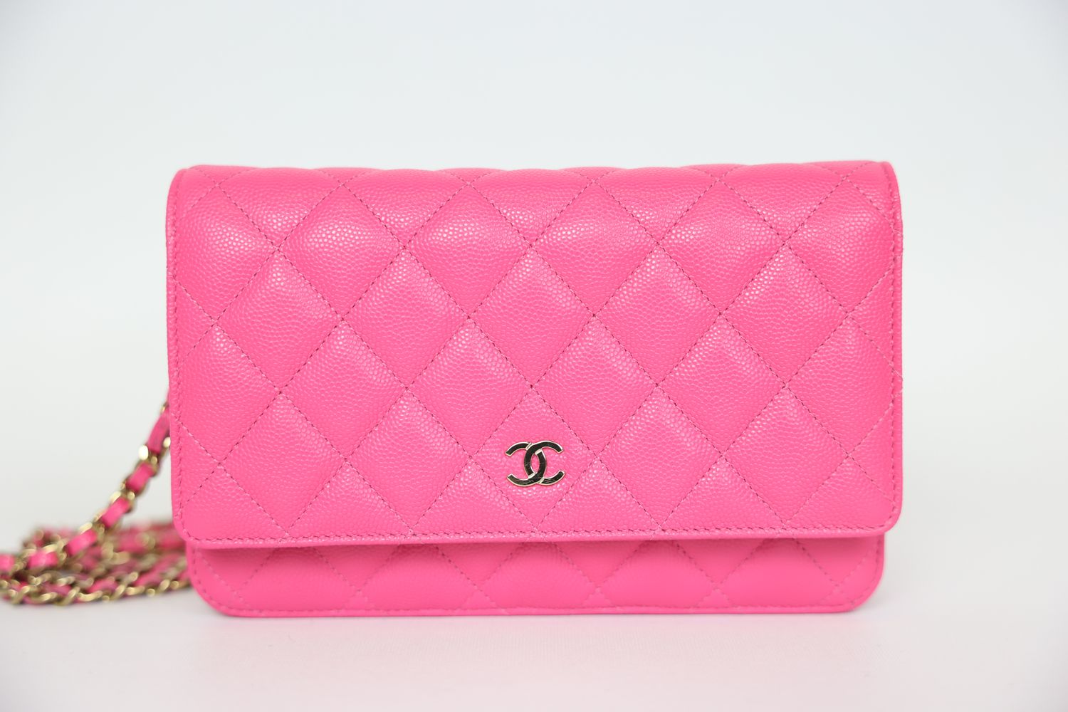 Chanel Classic Wallet on Chain, 22K Bright Pink Caviar with Gold Hardware, Preowned in Box WA001