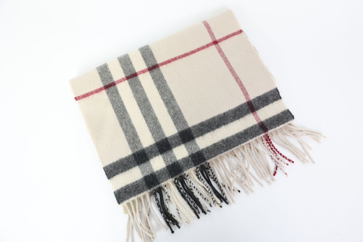 Burberry Check Scarf, Stone Red Black Cashmere, Preowned WA001