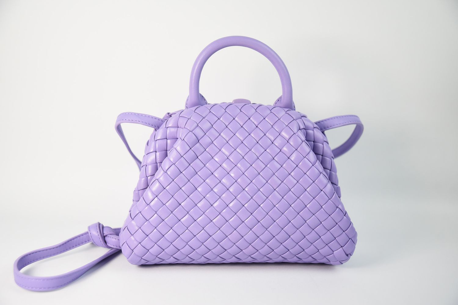 Bottega Veneta Crossbody Mini Handle Bag, Lavender Intrecciato Lambskin, New in Dustbag GA001