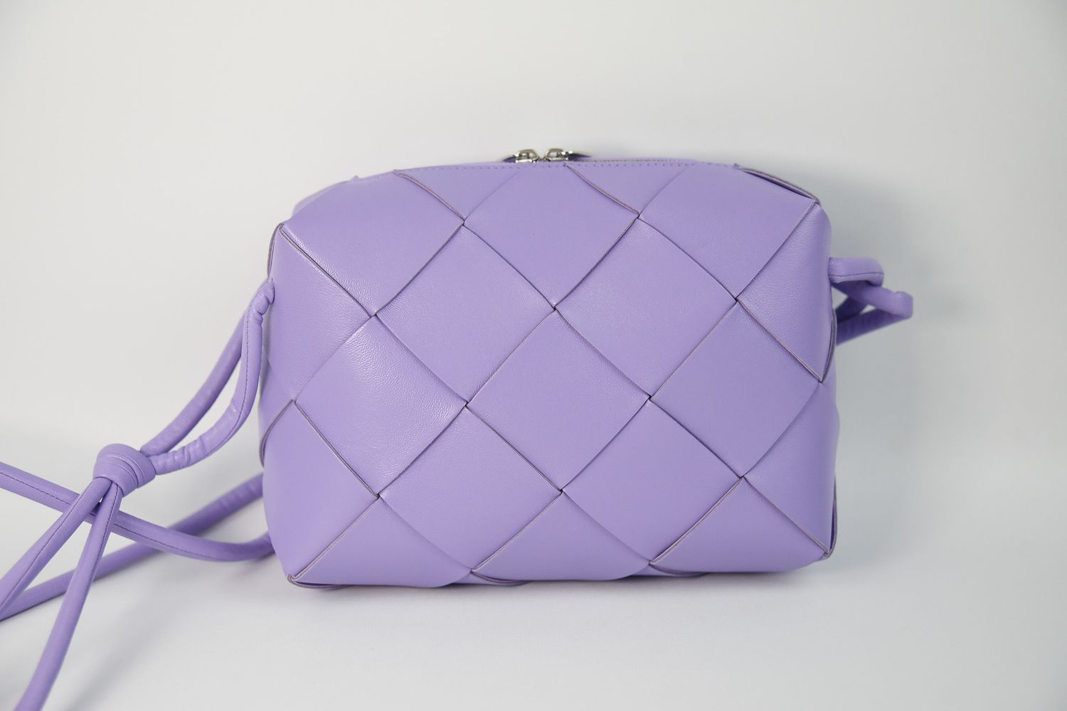 Bottega Veneta Cassette Camera Bag, Small, Purple Intrecciato Lambskin, Silver Hardware, New in Dustbag GA001