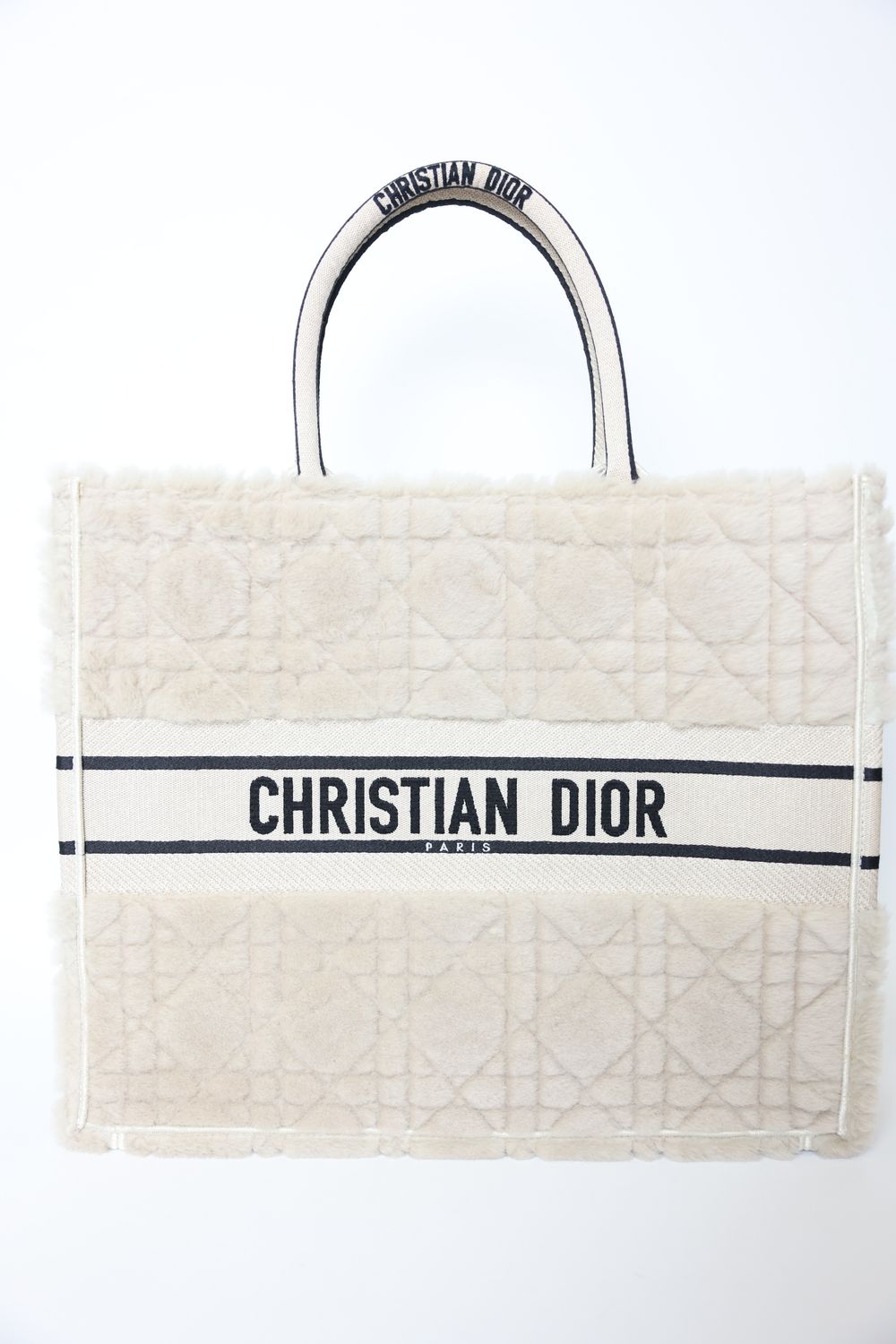 Dior Book Tote Large, Beige Cannage Shearling, New in Box WA001