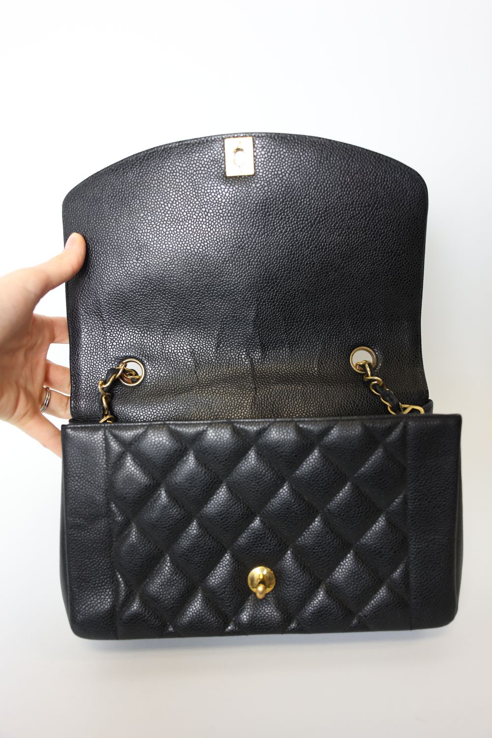 Chanel Diana Flap Bag Medium Black Caviar with Gold Hardware Preowned in Dustbag WA001