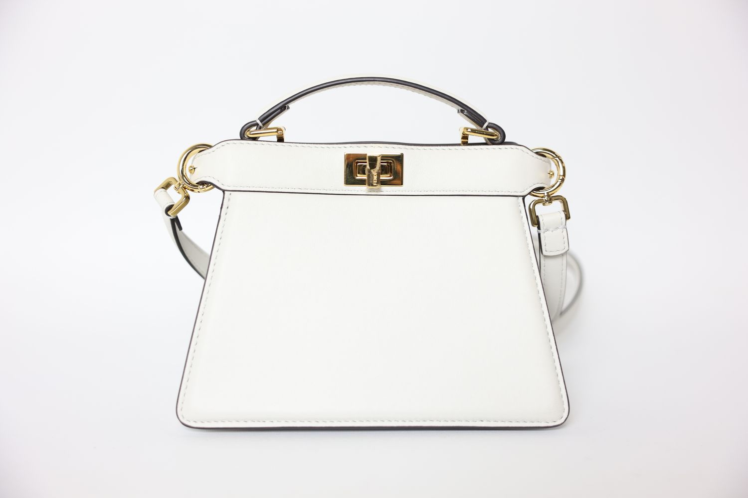 Fendi Peekaboo ISeeU Bag Petite, White Lamb Leather with Gold Hardware, Preowned in Box WA001