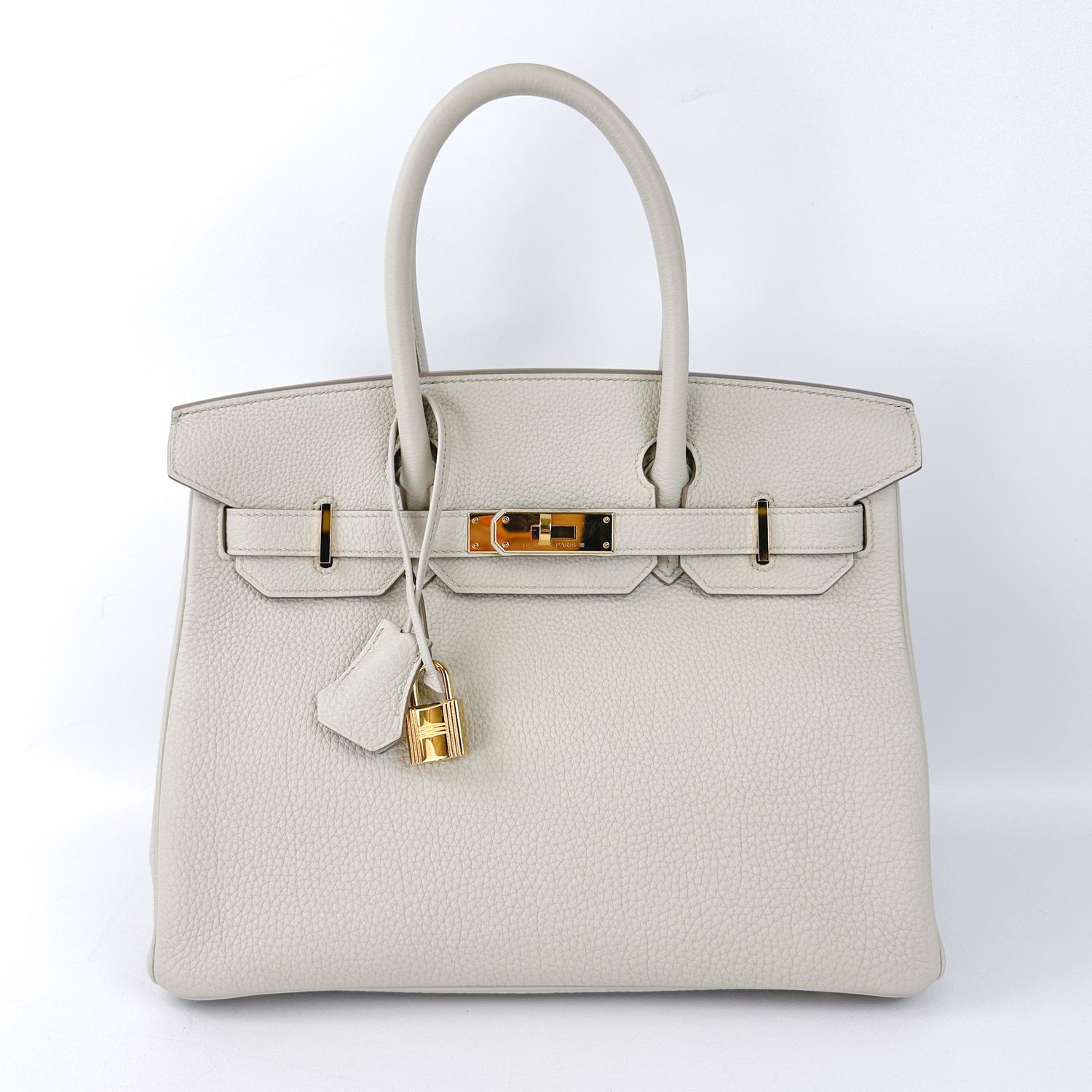 Hermes Birkin 30, Neutral Pale Gray Beton Togo Leather with Gold Hardware, W 2024, Preowned in Box MA001