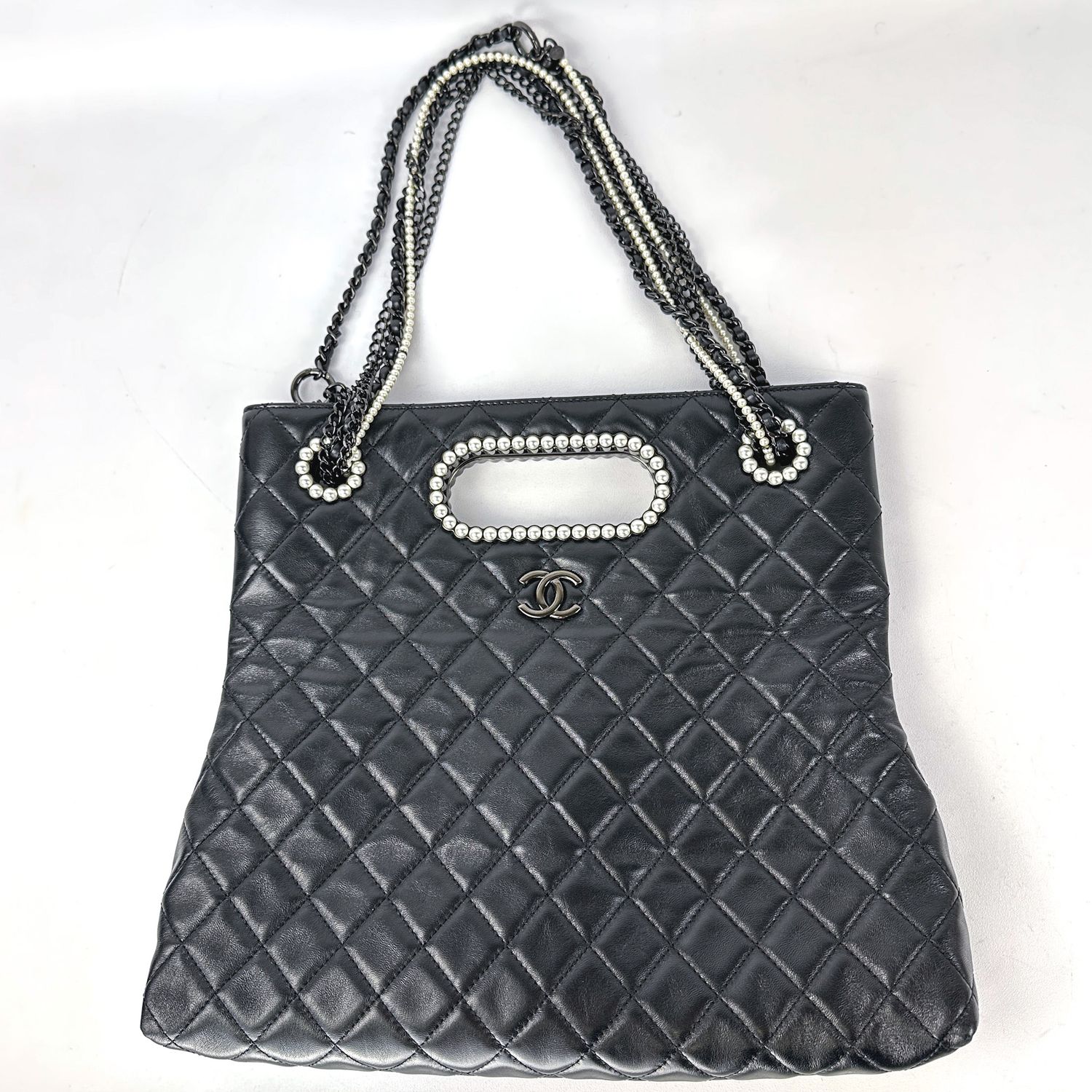 Chanel Seasonal Black Handle Bag with Pearls, Preowned in Box MA001