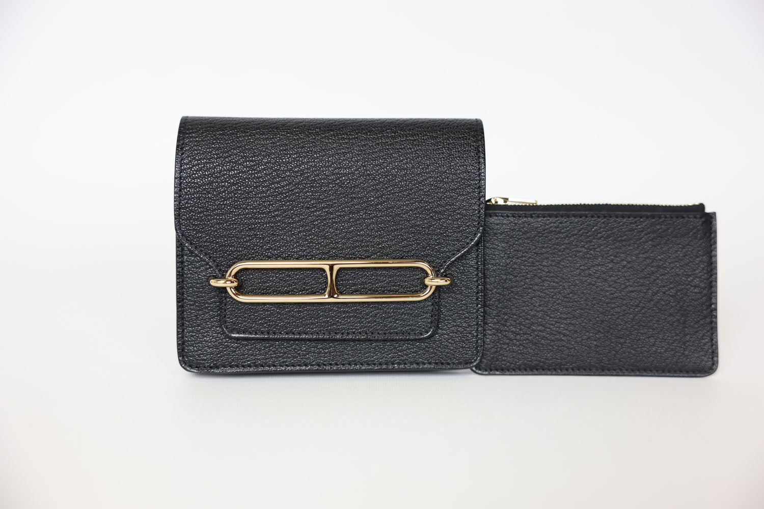 Hermes Roulis Slim Wallet, Noir Black Mysore Goatskin with Gold Hardware, Preowned in Box WA001