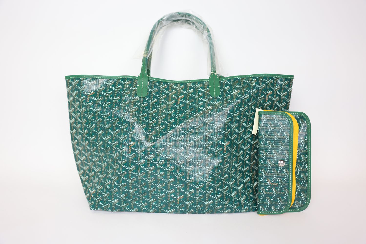 Goyard Saint Louis Bag Set PM, Green Goyardine Canvas and Chevroches Calfskin with Silver Hardware, New in Dustbag WA001