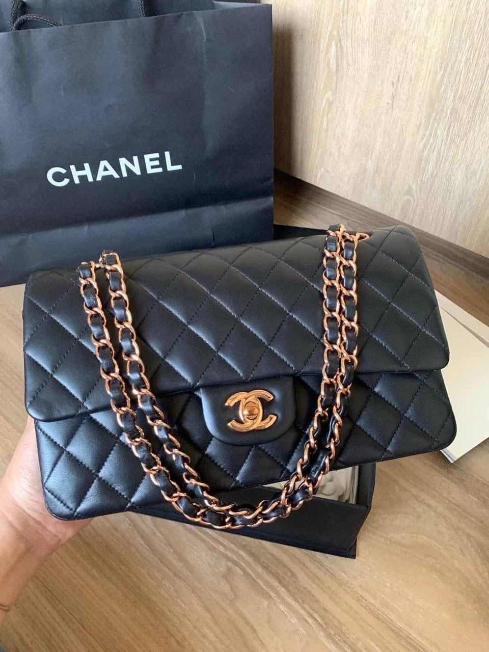 Preorder Chanel Classic Flap, Medium, Black Lambskin, Rosegold hardware, Excellent Condition in Box