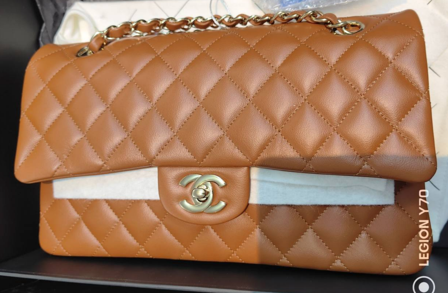Preorder Chanel Classic Flap, Medium, 21P Caramel Lambskin Leather, Gold Hardware, Preowned in Box
