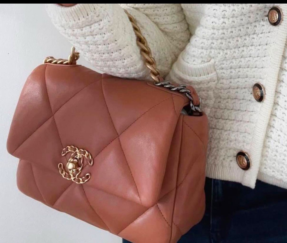 Preorder Chanel 19, Small, 21P Caramel Lambskin Leather, Mixed Gold Hardware, Like New in Box