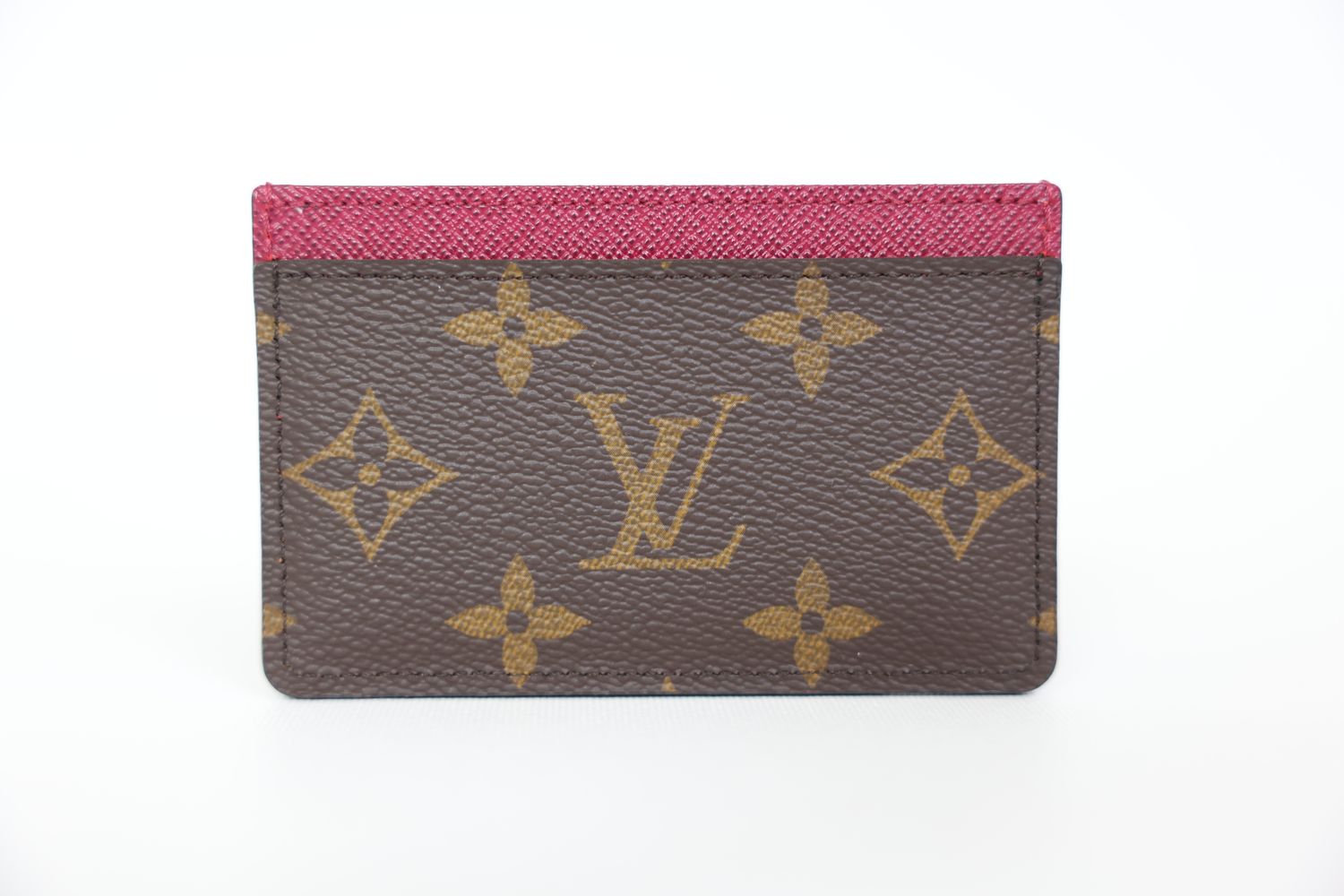 Louis Vuitton Card Holder, Monogram Coated Canvas and  Fuchsia Pink Grained Cowhide-Leather Lining, Preowned WA001