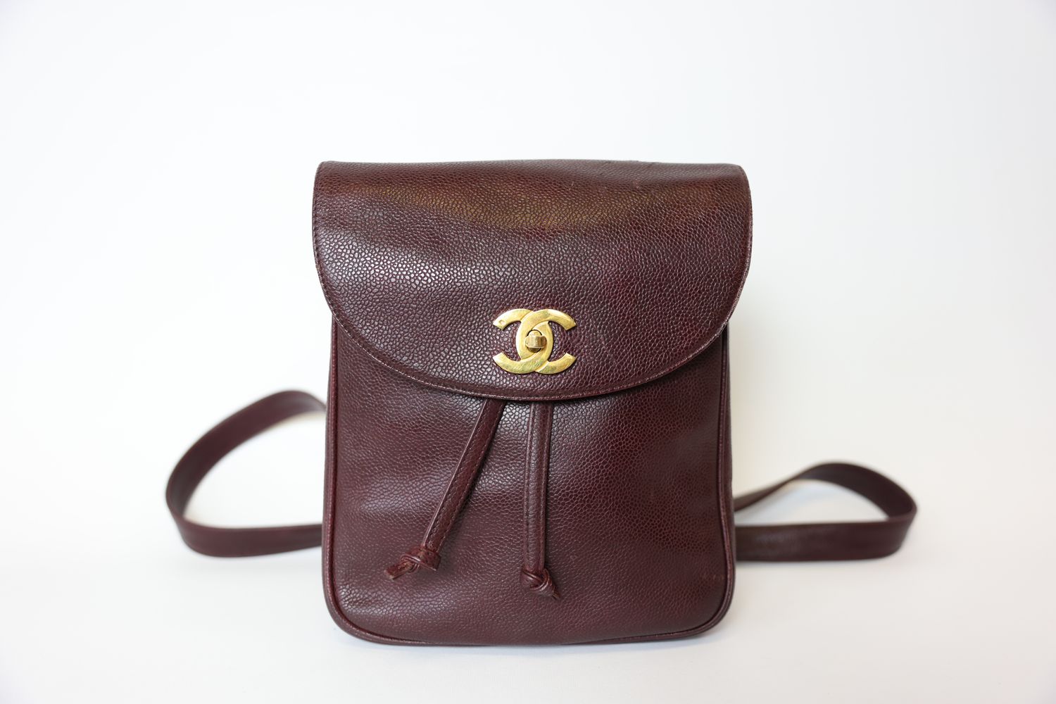 Chanel Vintage Backpack Small, Maroon Bordeaux Caviar with Gold Hardware, Preowned No Dustbag WA001