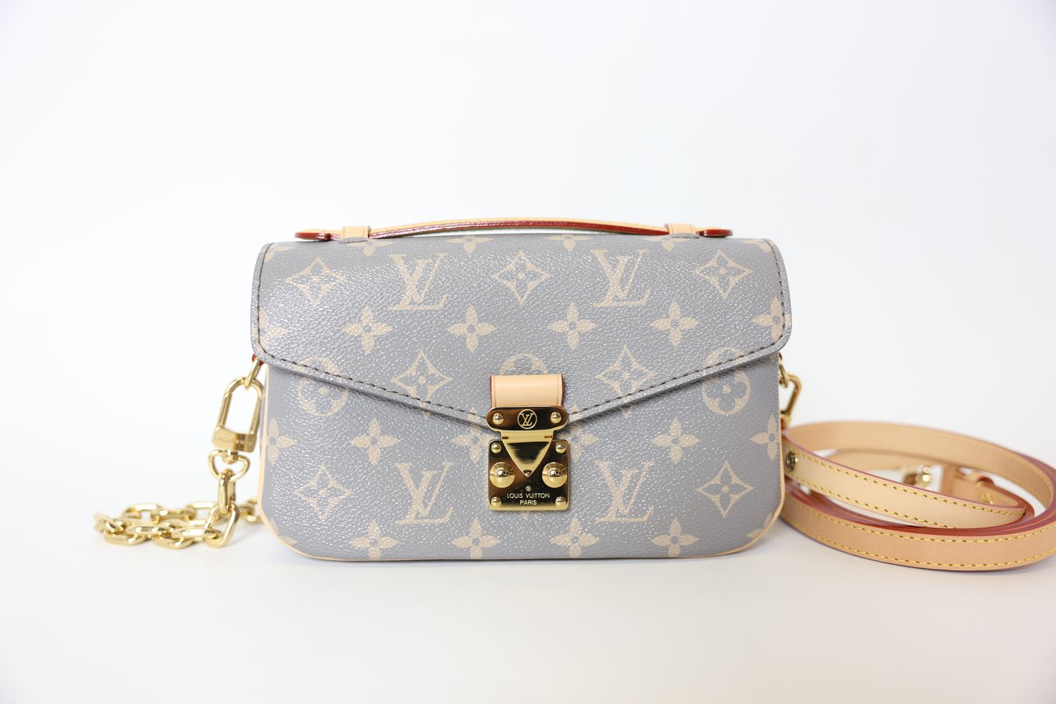 Louis Vuitton Pochette Metis East West Bag, Trianon Gray Monogram Coated Canvas and Cowhide-Leather Trim with Gold Hardware, New in Box WA001