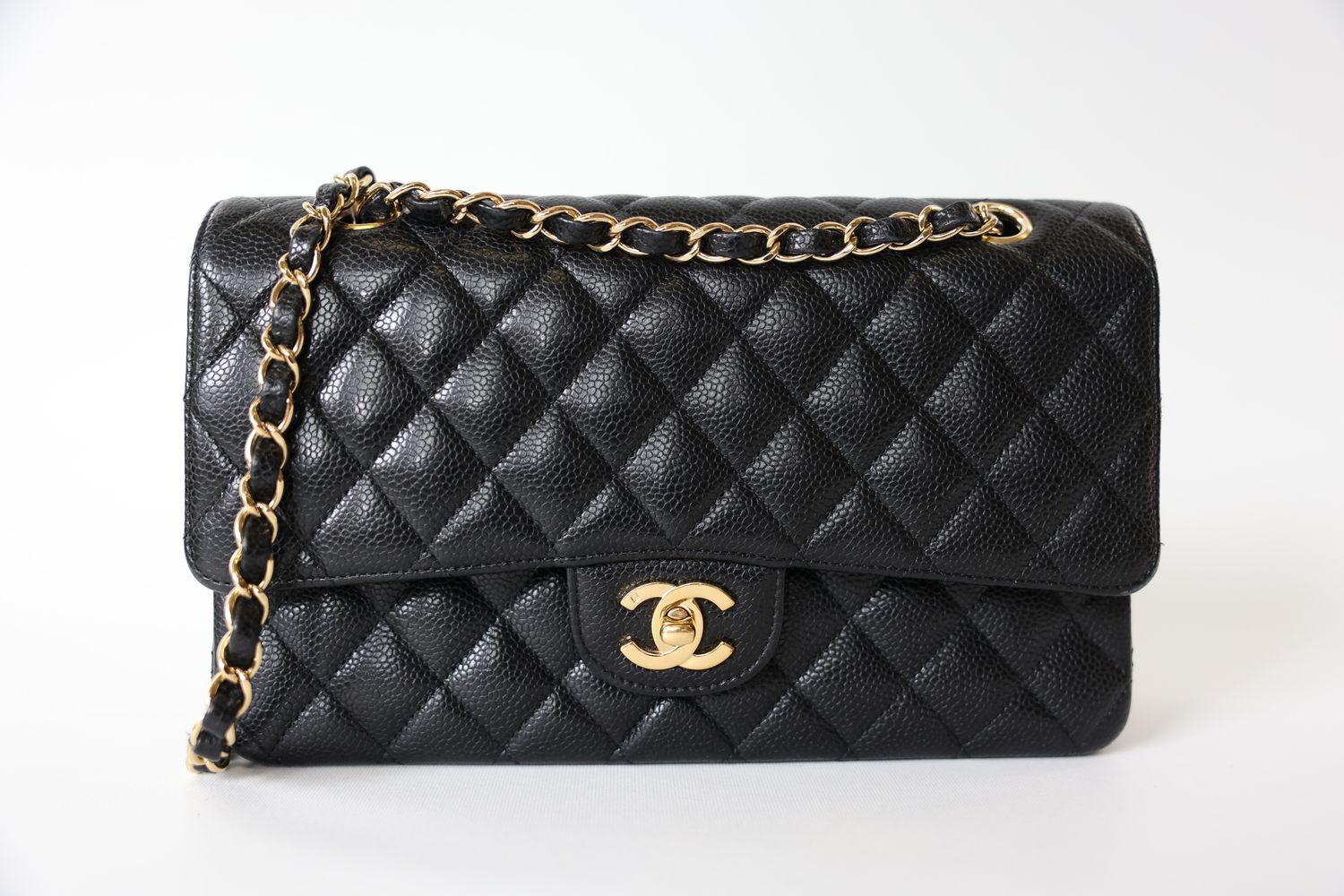 Chanel Classic Medium Double Flap, Black Caviar with Gold Hardware, Preowned in Dustbag WA001