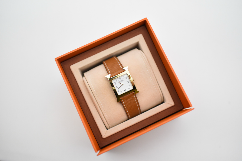 Preorder Hermes H Heure Watch, 25mm, Gold Leather Yellow Gold, New in Box CA001