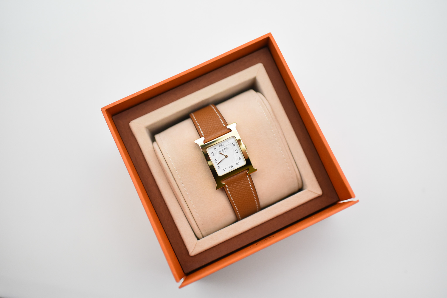 Preorder Hermes H Heure Watch, 30mm, Gold Leather Yellow Gold, New in Box CA001