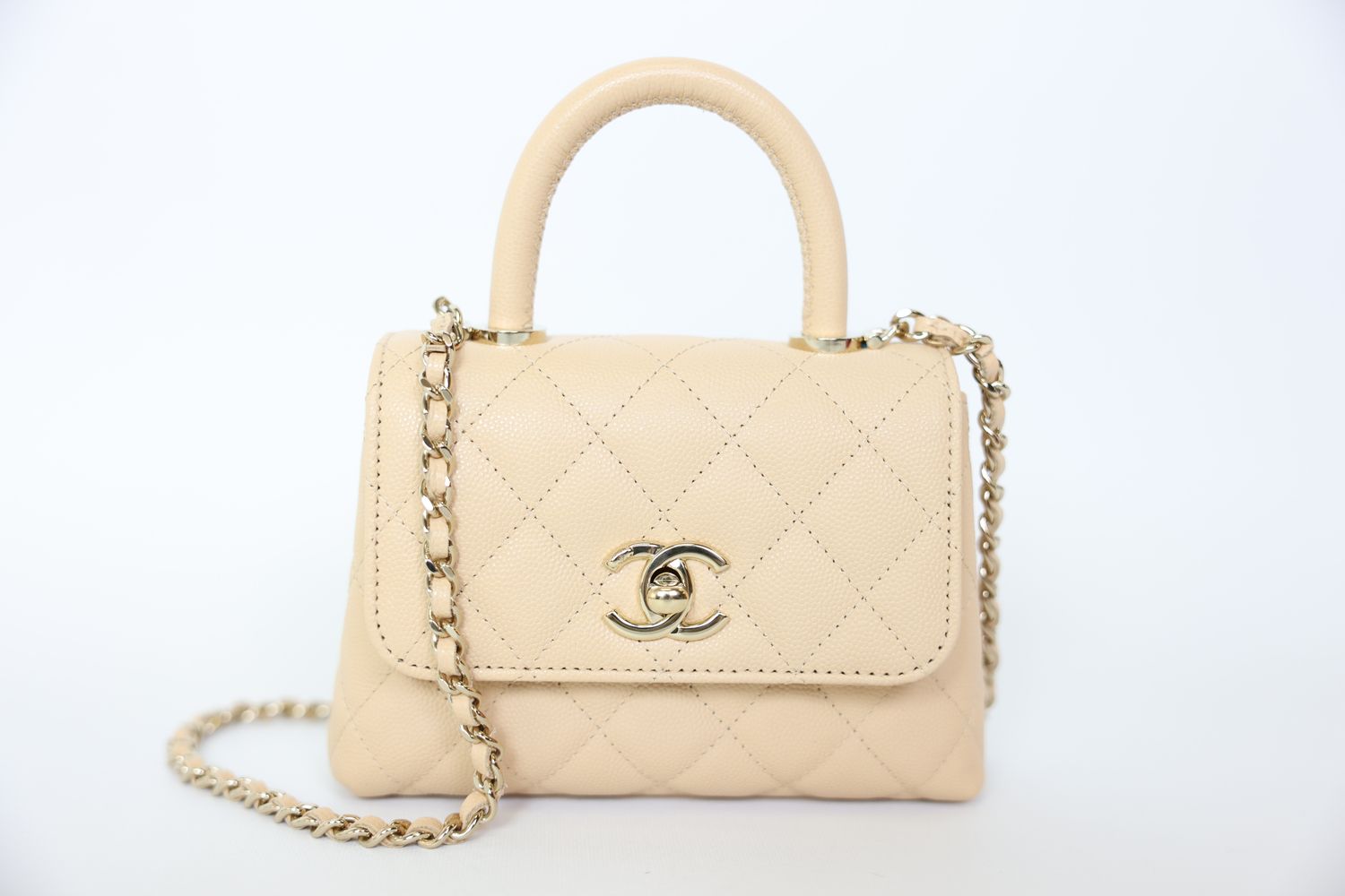 Chanel Coco Handle Extra Mini, Beige Caviar with Gold Hardware, New in Box WA001