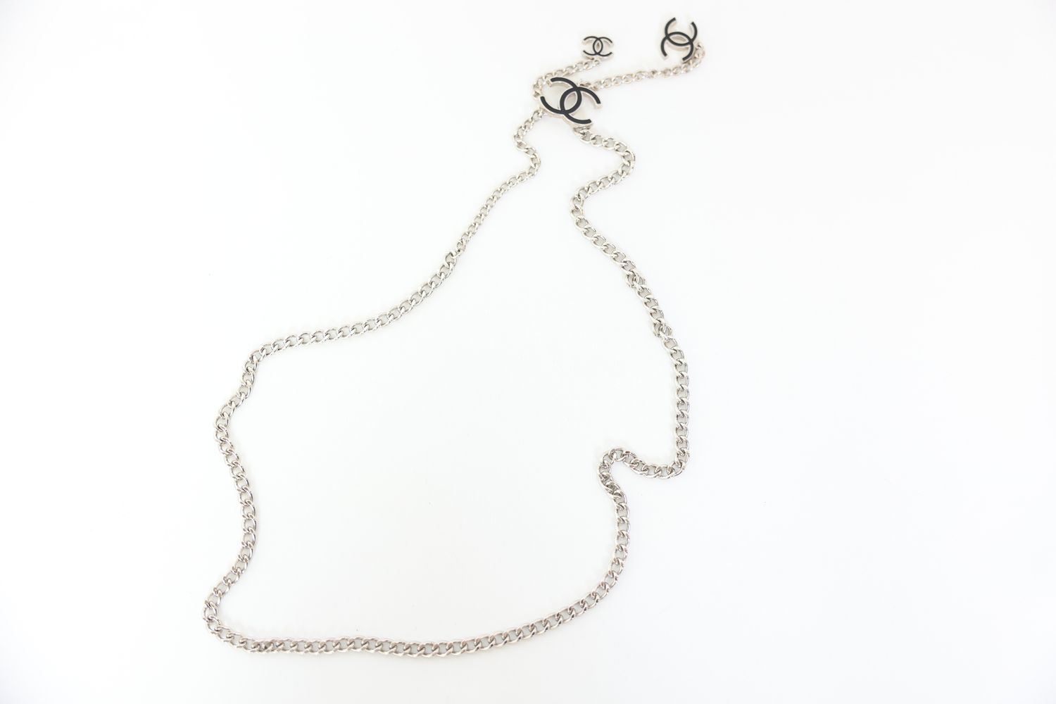 Chanel CC Chain Belt, Black and Silver Hardware, Preowned in Box WA001